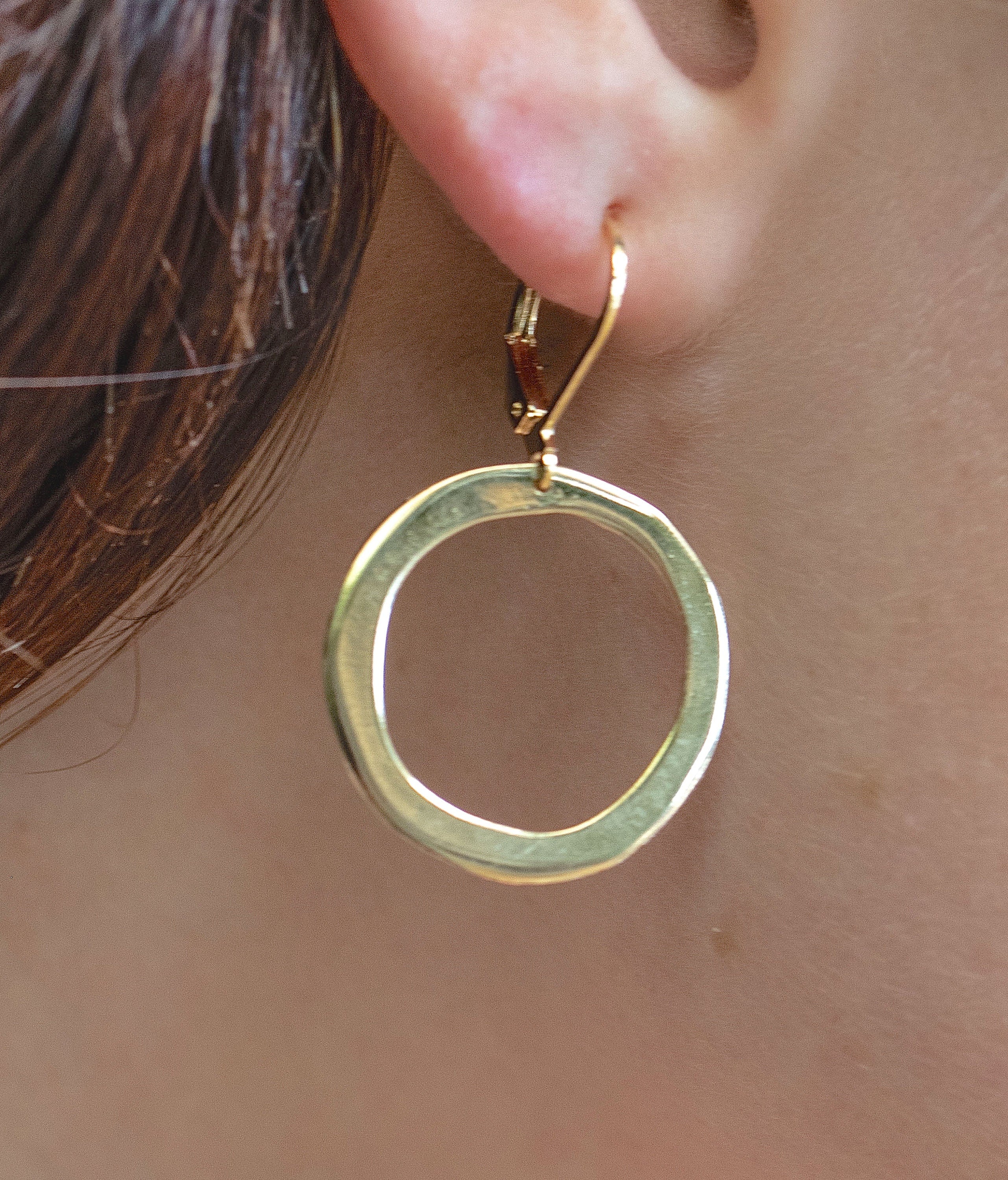 עגילי חישוק זהב 14K מוצק, עיגול פתוח עגילי פוסט