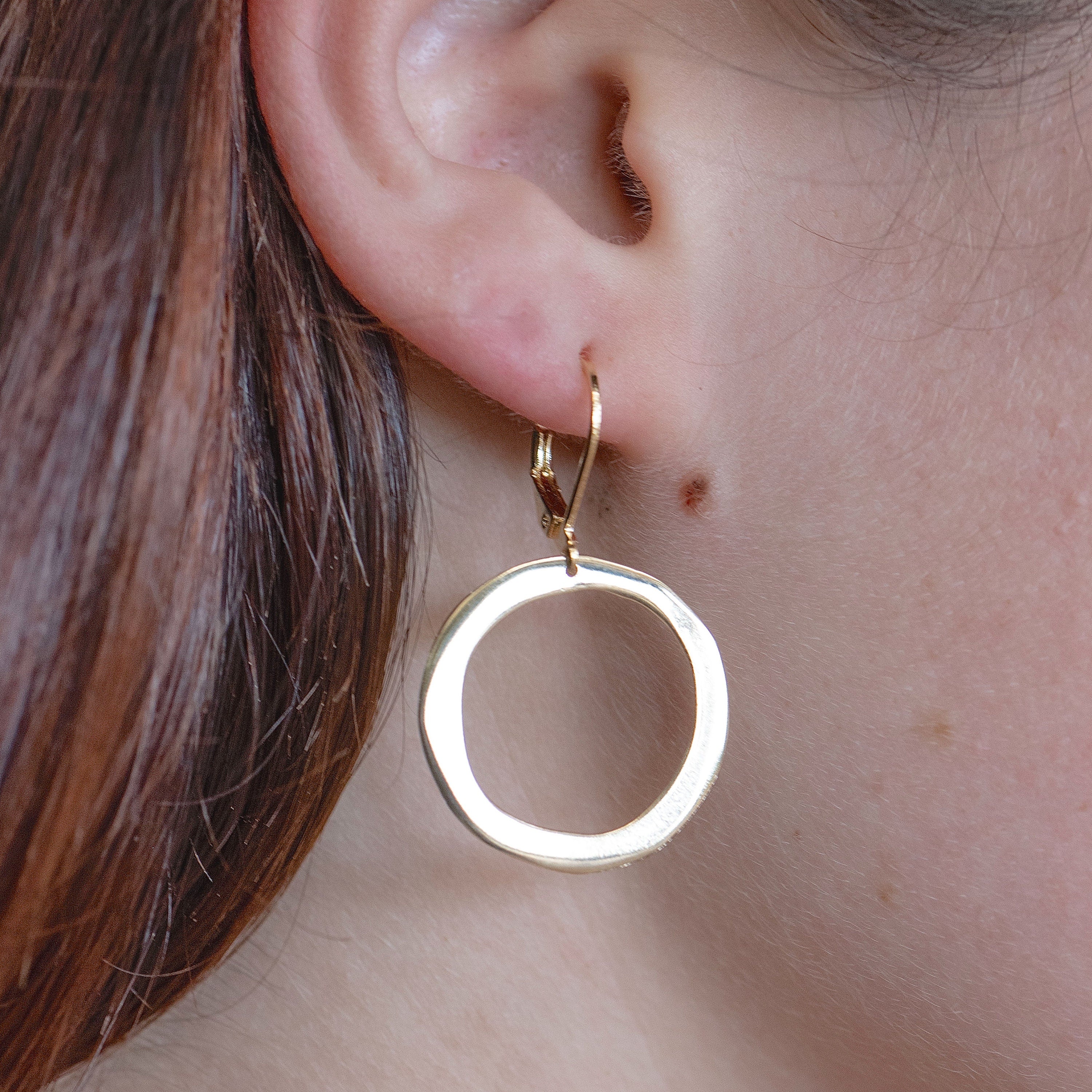 עגילי חישוק זהב 14K מוצק, עיגול פתוח עגילי פוסט