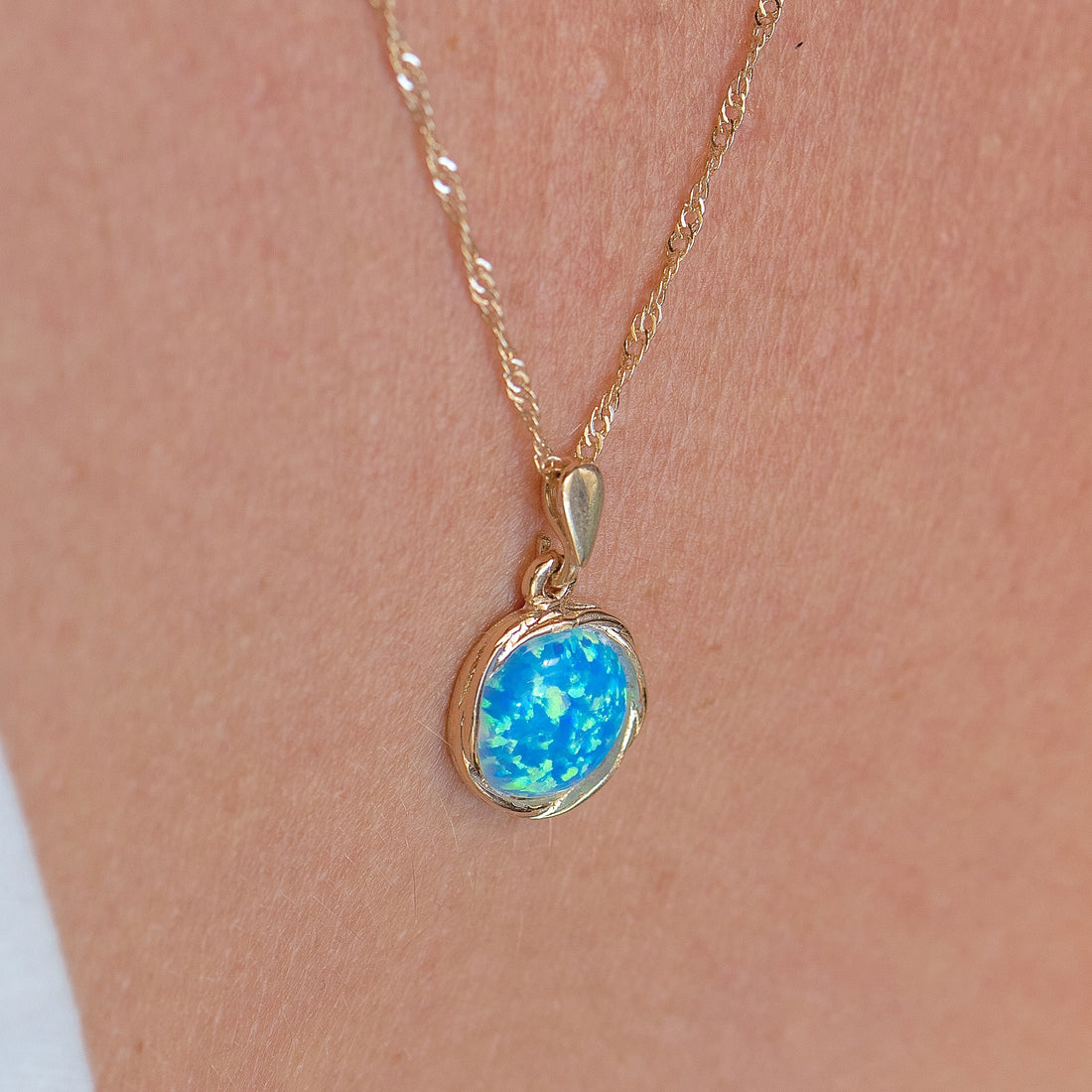 עגילי זהב כחולים תלויים ושרשרת תליון, סט תכשיטי אופל