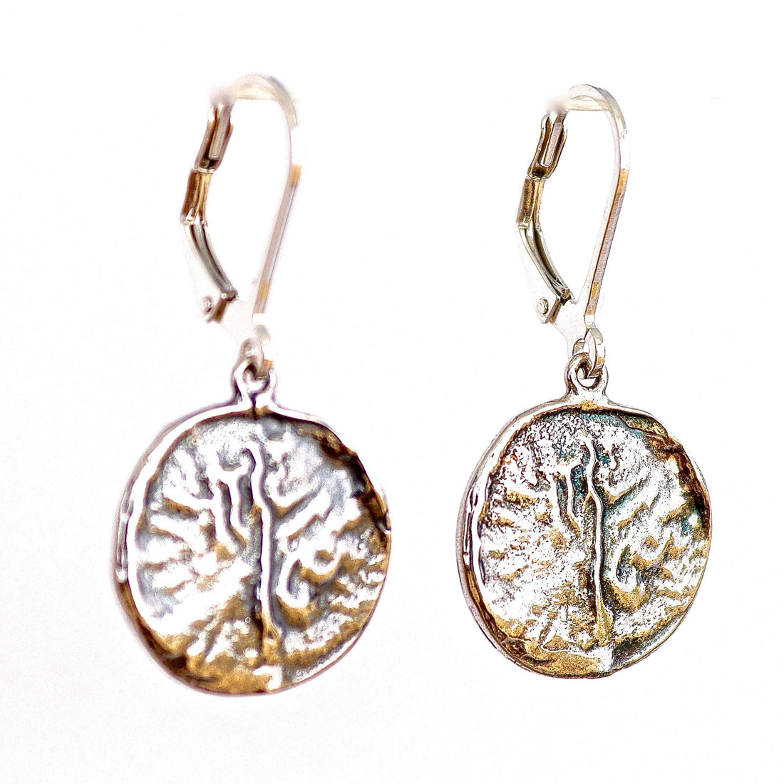 עגיל תלוי מכסף סטרלינג 925 דיסק, עגילים עגולים עם טקסטורה