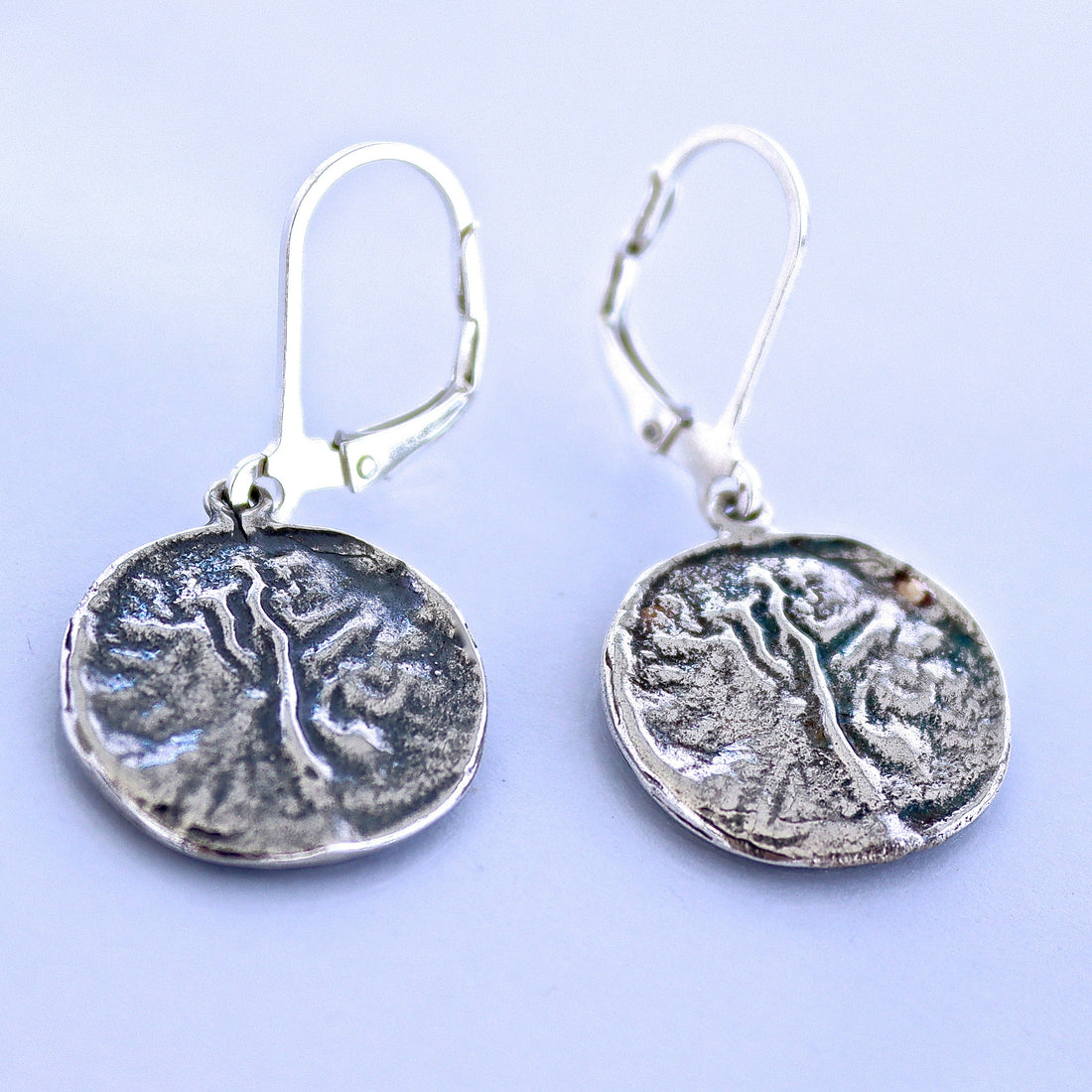 עגיל תלוי מכסף סטרלינג 925 דיסק, עגילים עגולים עם טקסטורה