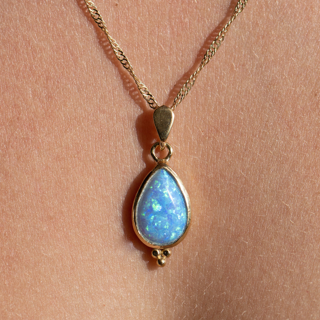 שרשרת זהב אופל כחולה לאישה, תליון שרשרת אופל זהב, תליון אלגנטי, תליון יומיומי, תליון וינטג'