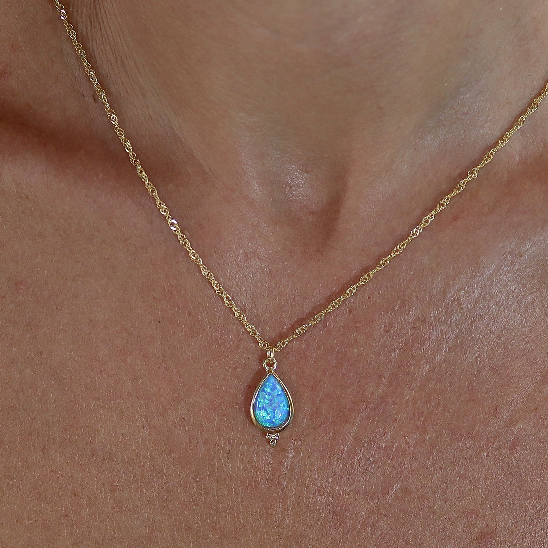 שרשרת זהב אופל כחולה לאישה, תליון שרשרת אופל זהב, תליון אלגנטי, תליון יומיומי, תליון וינטג'