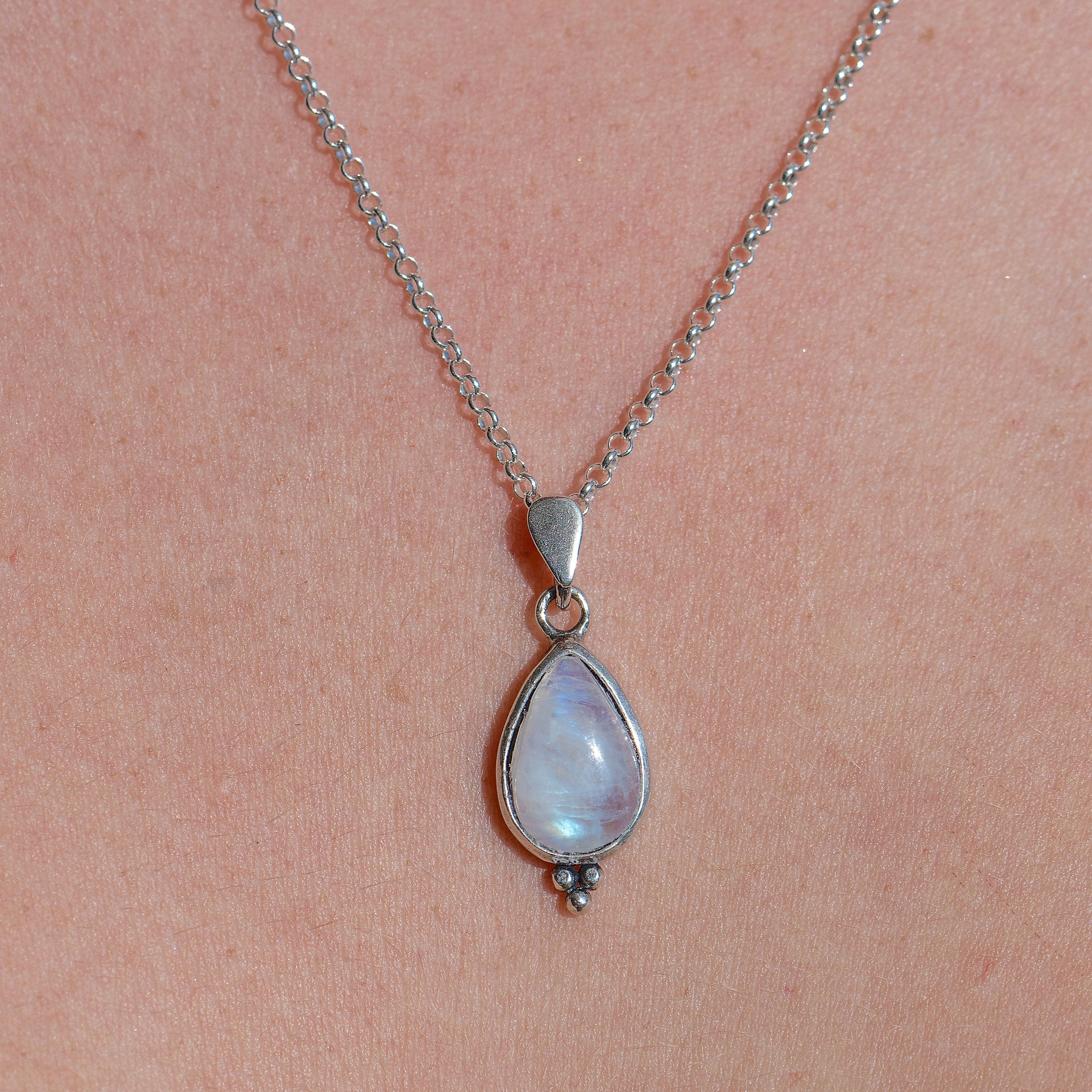 שרשרת אבן ירח, תליון שרשרת כסף סטרלינג 925 בצורת דמעה