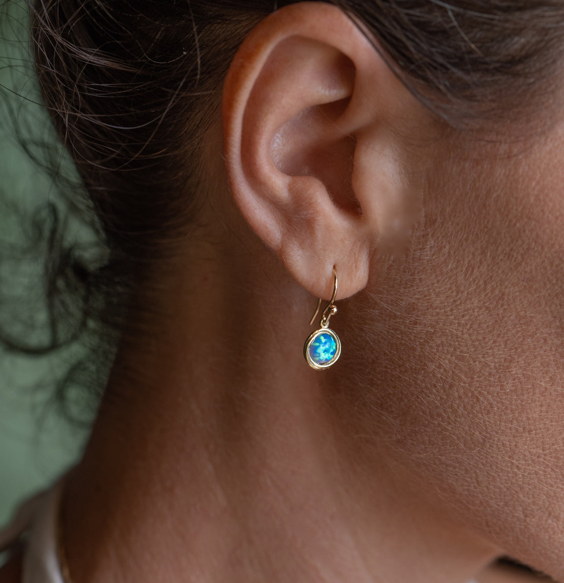 עגילי זהב כחולים תלויים ושרשרת תליון, סט תכשיטי אופל