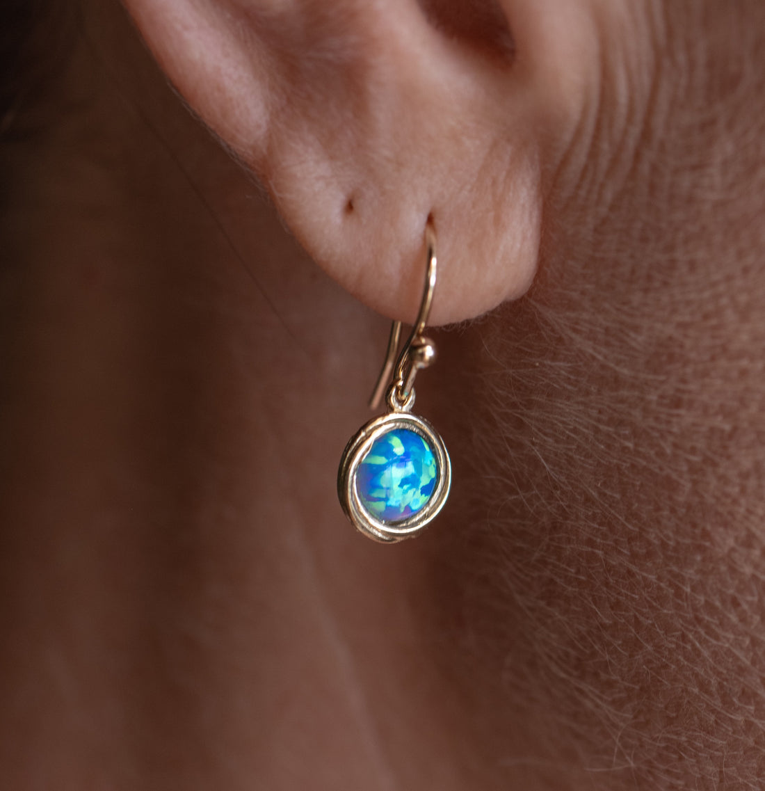 עגילי זהב כחולים תלויים ושרשרת תליון, סט תכשיטי אופל