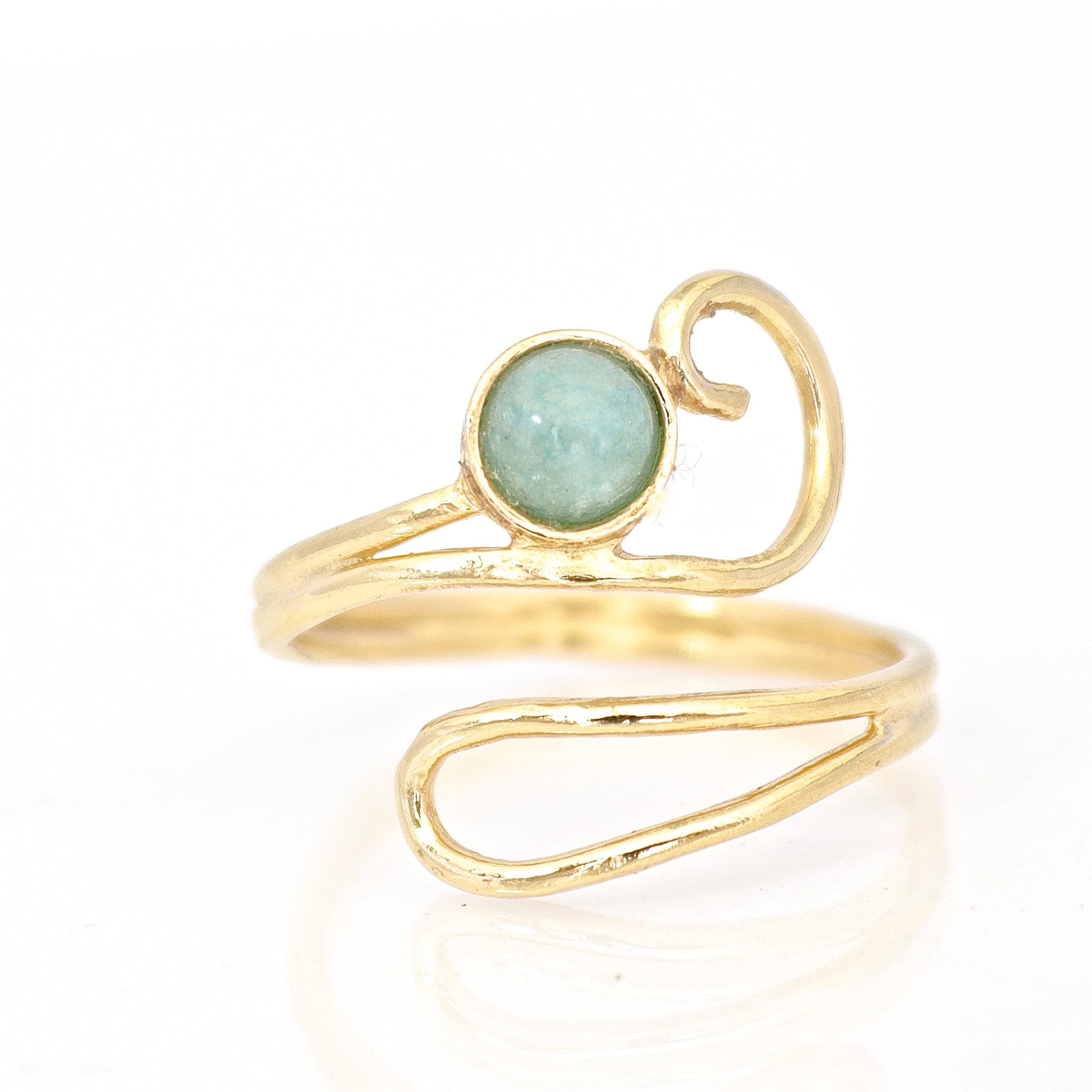 טבעת פתוחה מתכווננת מזהב אקוומרין