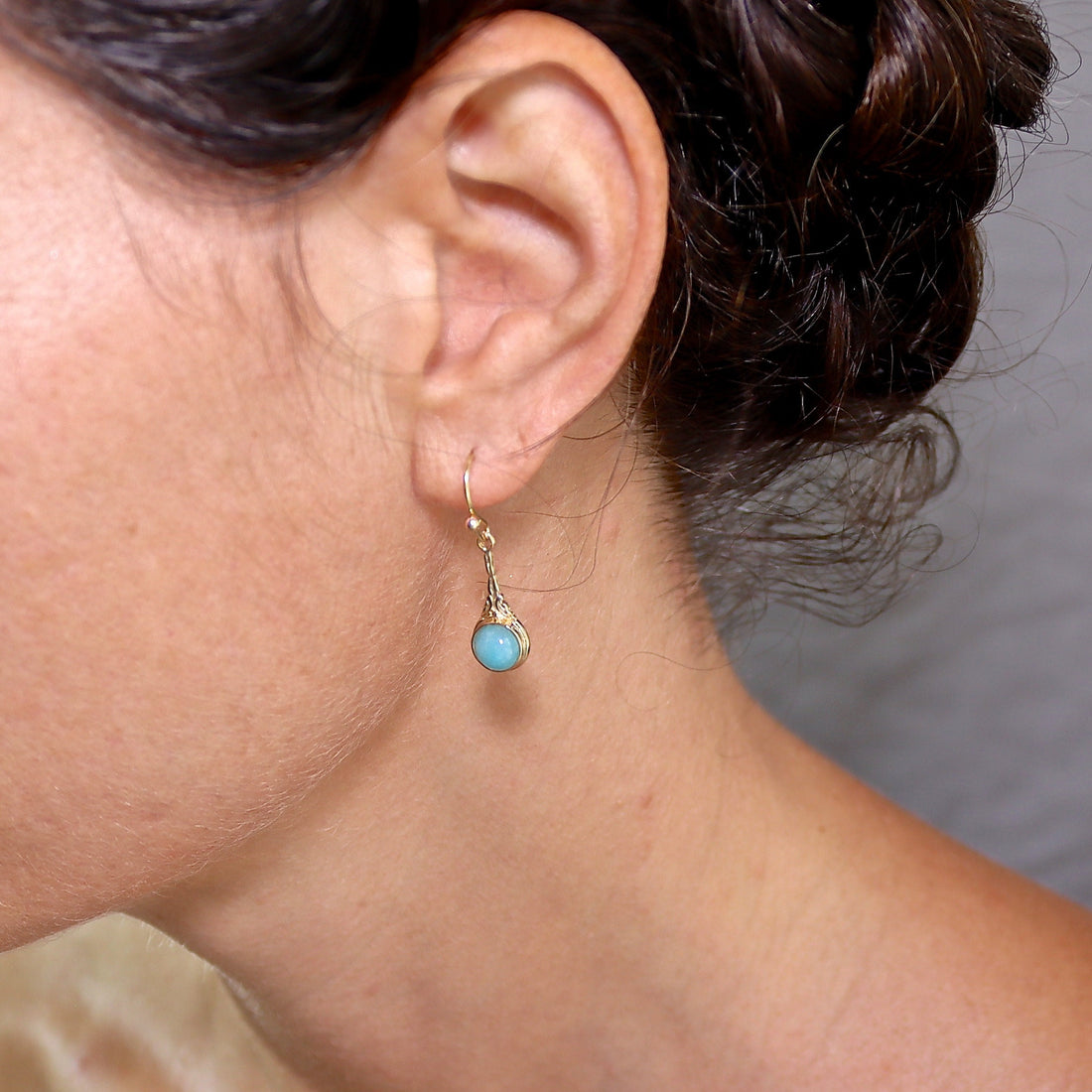 עגילי זהב אקוומרין, עגילים בסגנון ויקטוריאני עם אבן כחולה