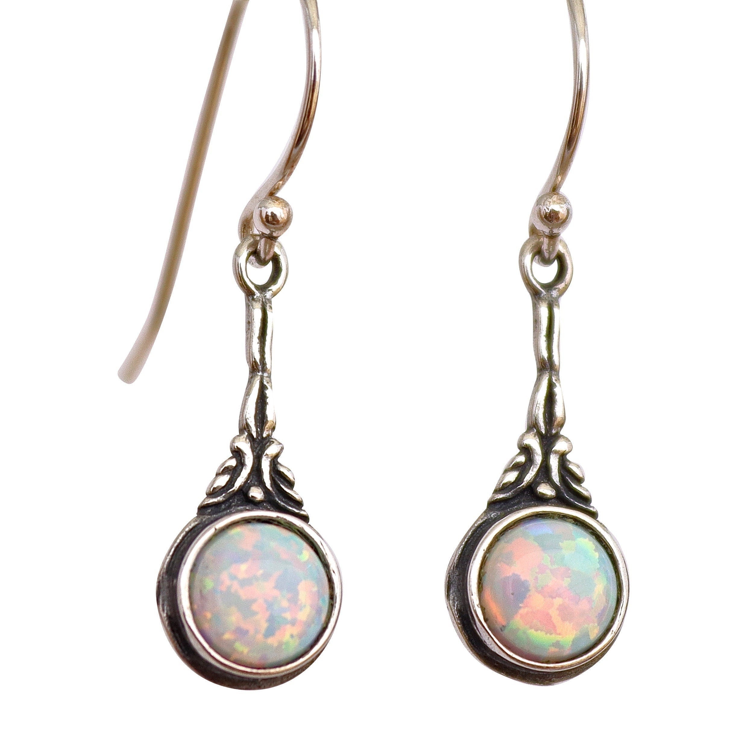 עגילי כסף סטרלינג ויקטוריאניים עם אופל לבן