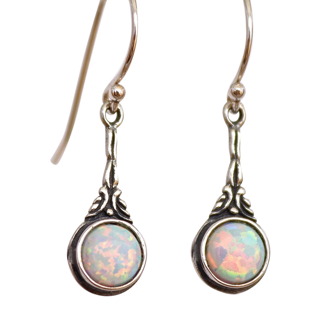 עגילי כסף סטרלינג ויקטוריאניים עם אופל לבן