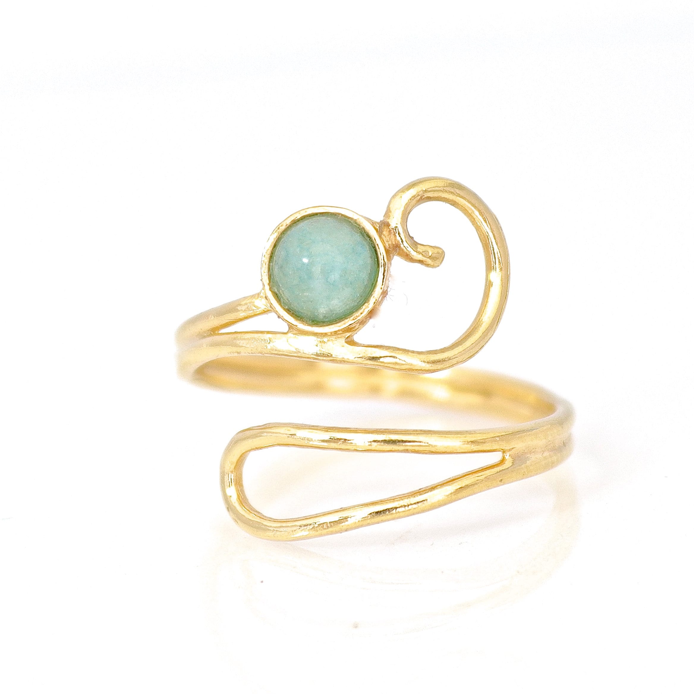 טבעת פתוחה מתכווננת מזהב אקוומרין