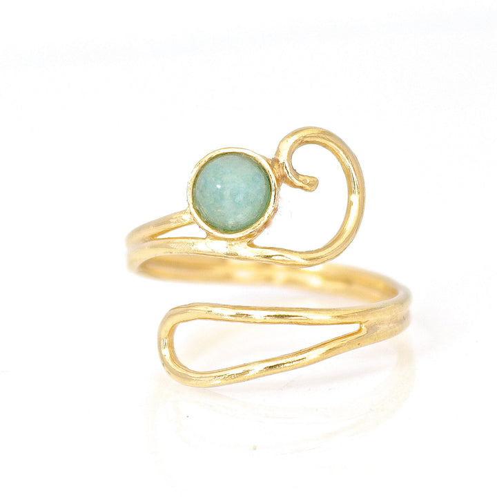 טבעת פתוחה מתכווננת מזהב אקוומרין