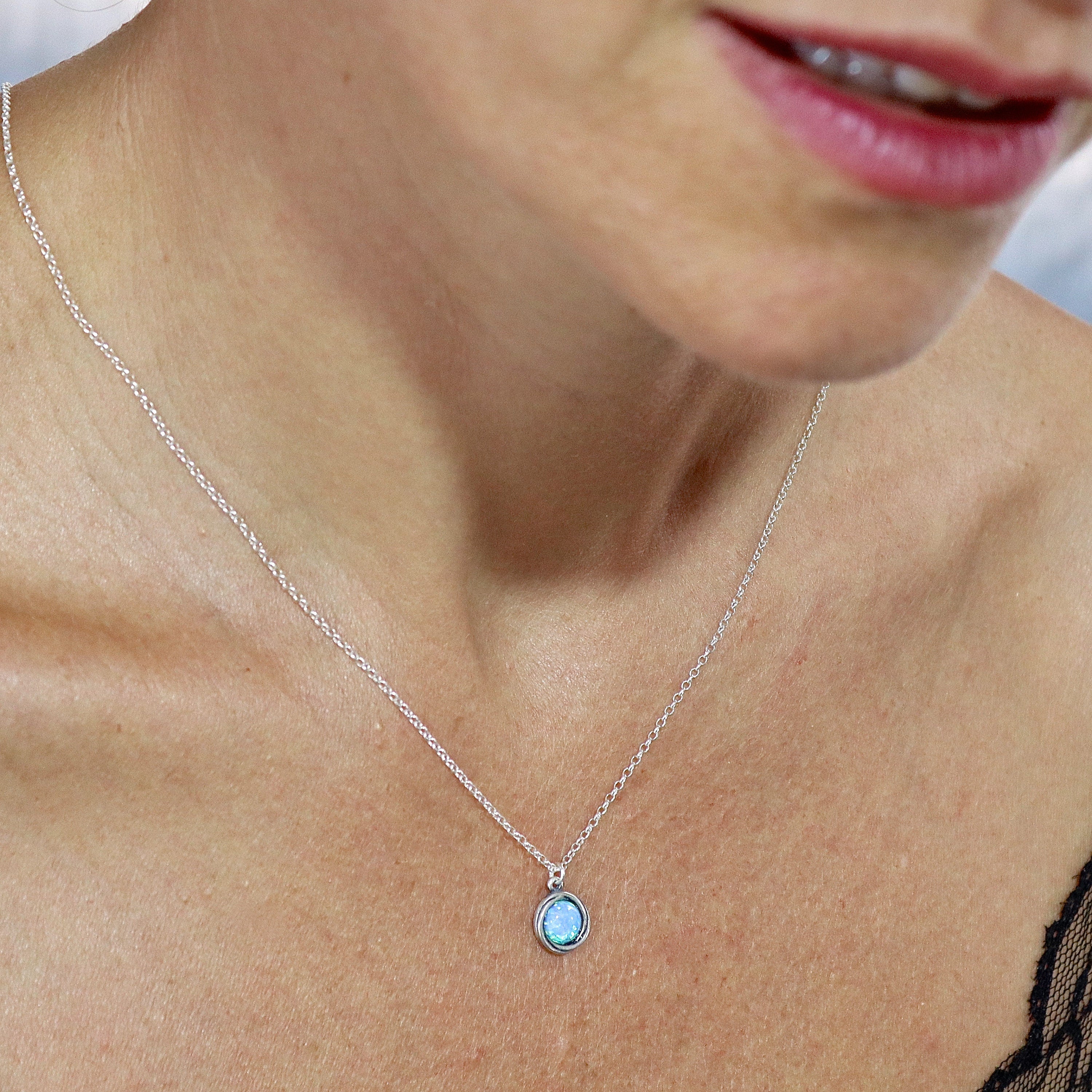 שרשרת אופל, שרשרת כסף סטרלינג קטנה אופל כחול