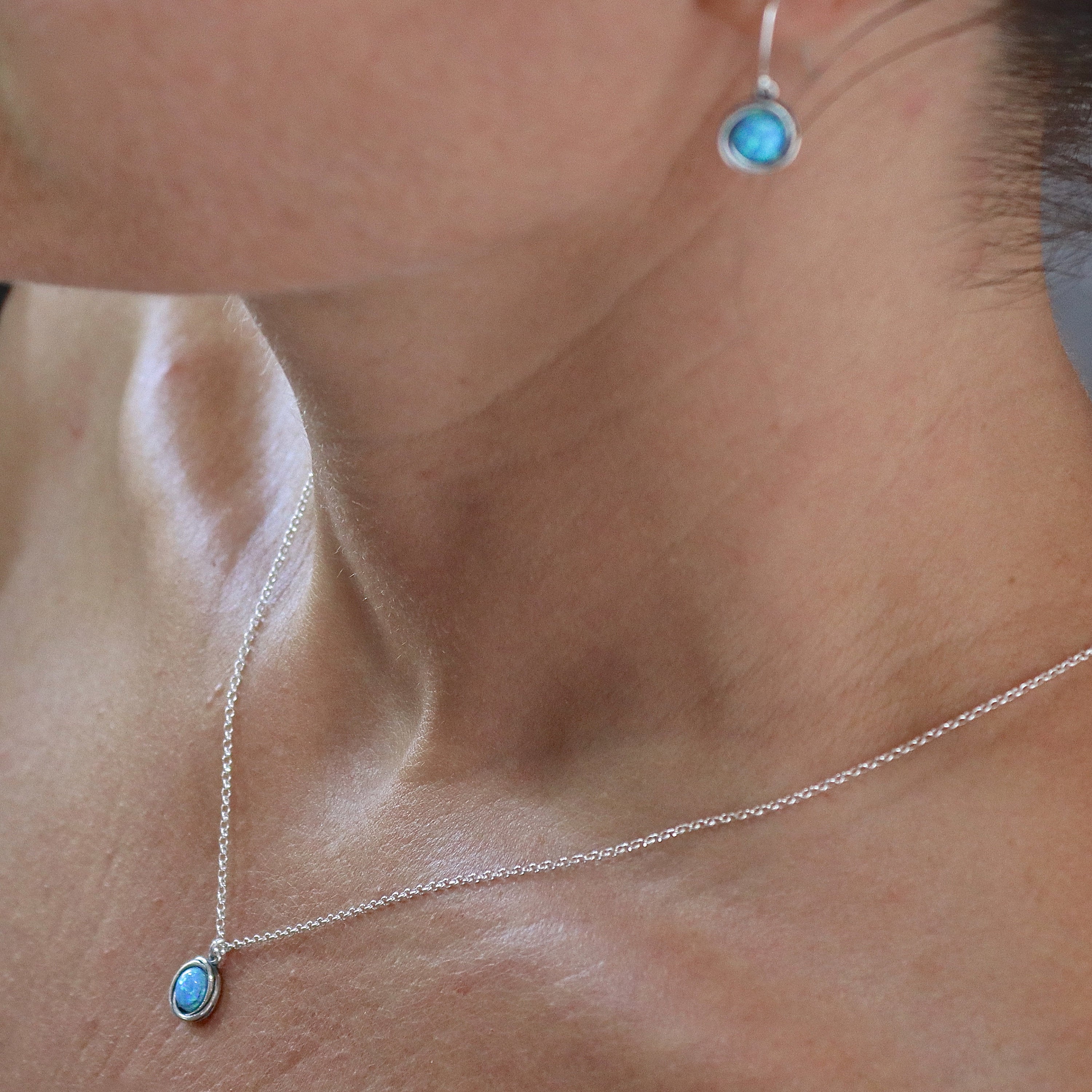 שרשרת אופל, שרשרת כסף סטרלינג קטנה אופל כחול