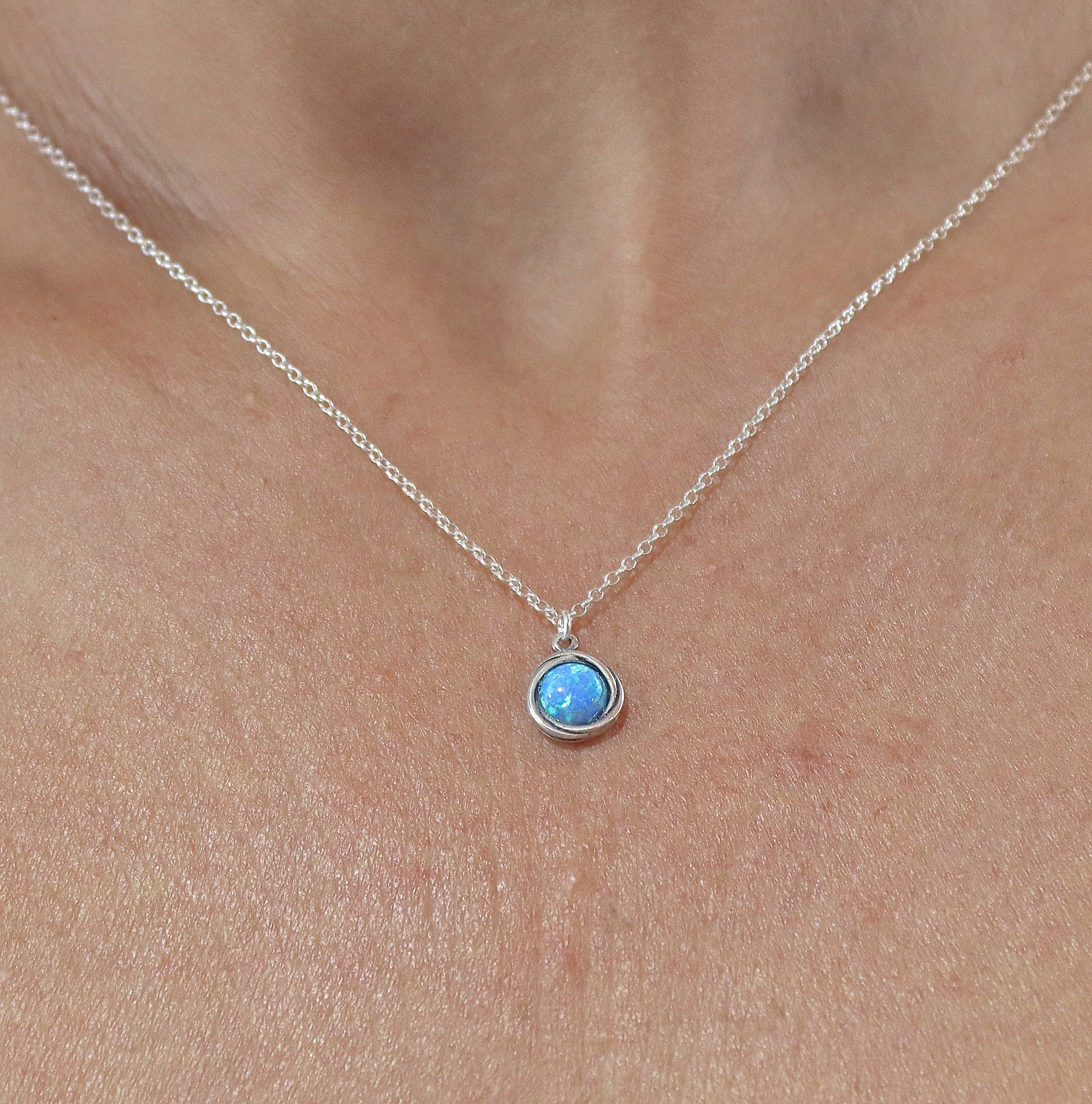 שרשרת אופל, שרשרת כסף סטרלינג קטנה אופל כחול