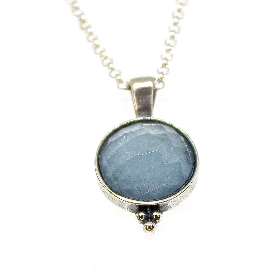 תליון שרשרת כסף סטרלינג אקוומרין, שרשרת אבני חן כחולות עגולות, מתנה עבורה