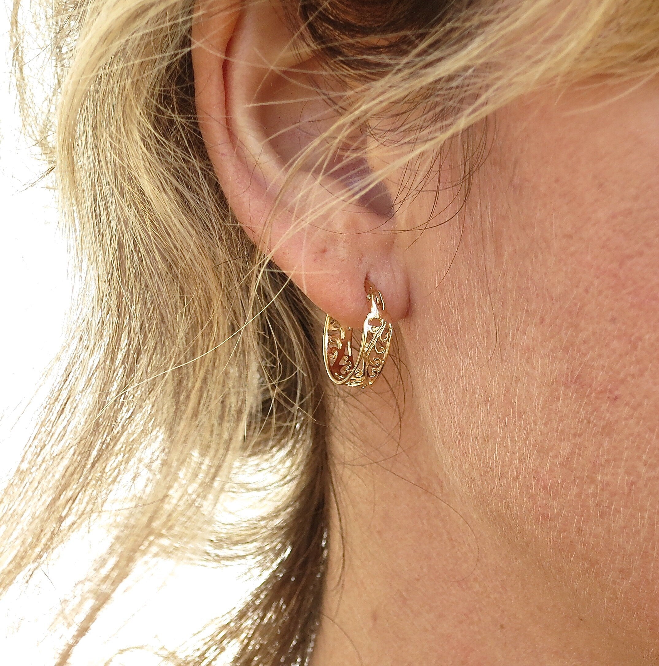 עגילי חישוק זהב פיליגרן: האגיס בוהו בעבודת יד