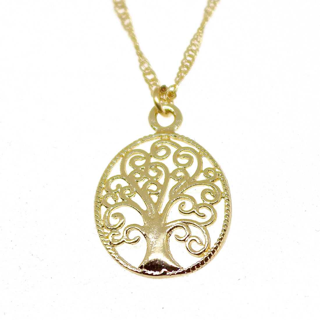 תליון שרשרת עץ החיים מזהב לנשים - תכשיטי עץ משפחה ספירליים אובליים
