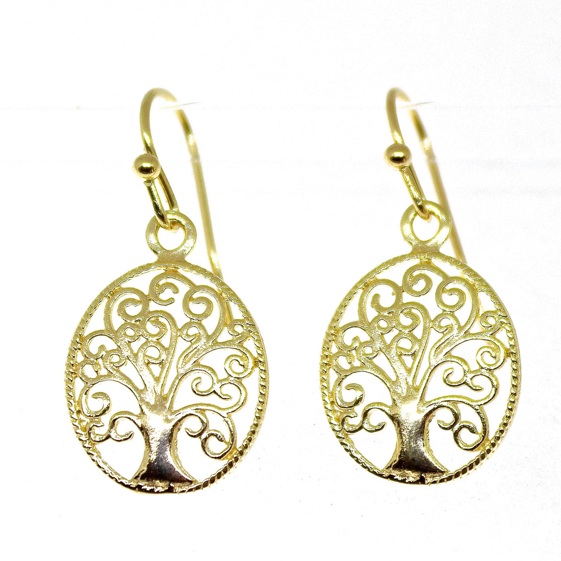 עגילי עץ החיים זהב לנשים, עגילי עץ משפחה ספירליים אובליים מזהב