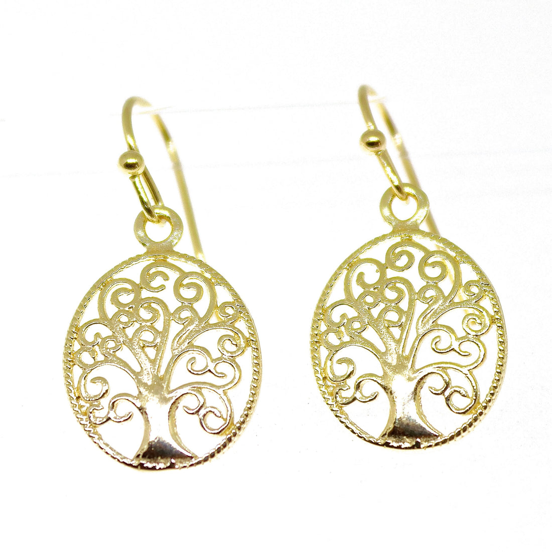 עגילי עץ החיים זהב לנשים, עגילי עץ משפחה ספירליים אובליים מזהב