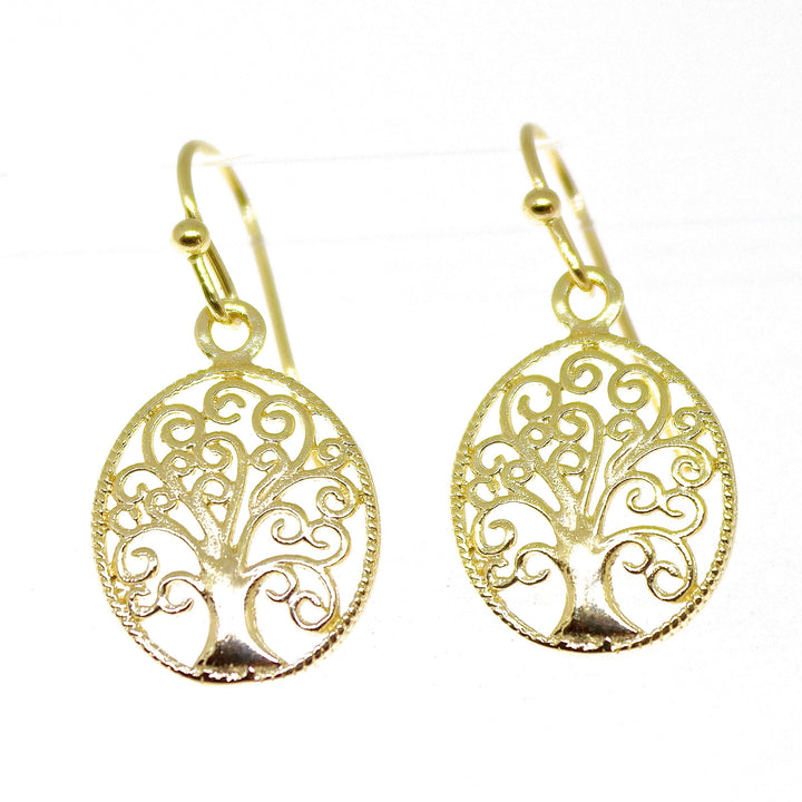 עגילי עץ החיים זהב לנשים, עגילי עץ משפחה ספירליים אובליים מזהב