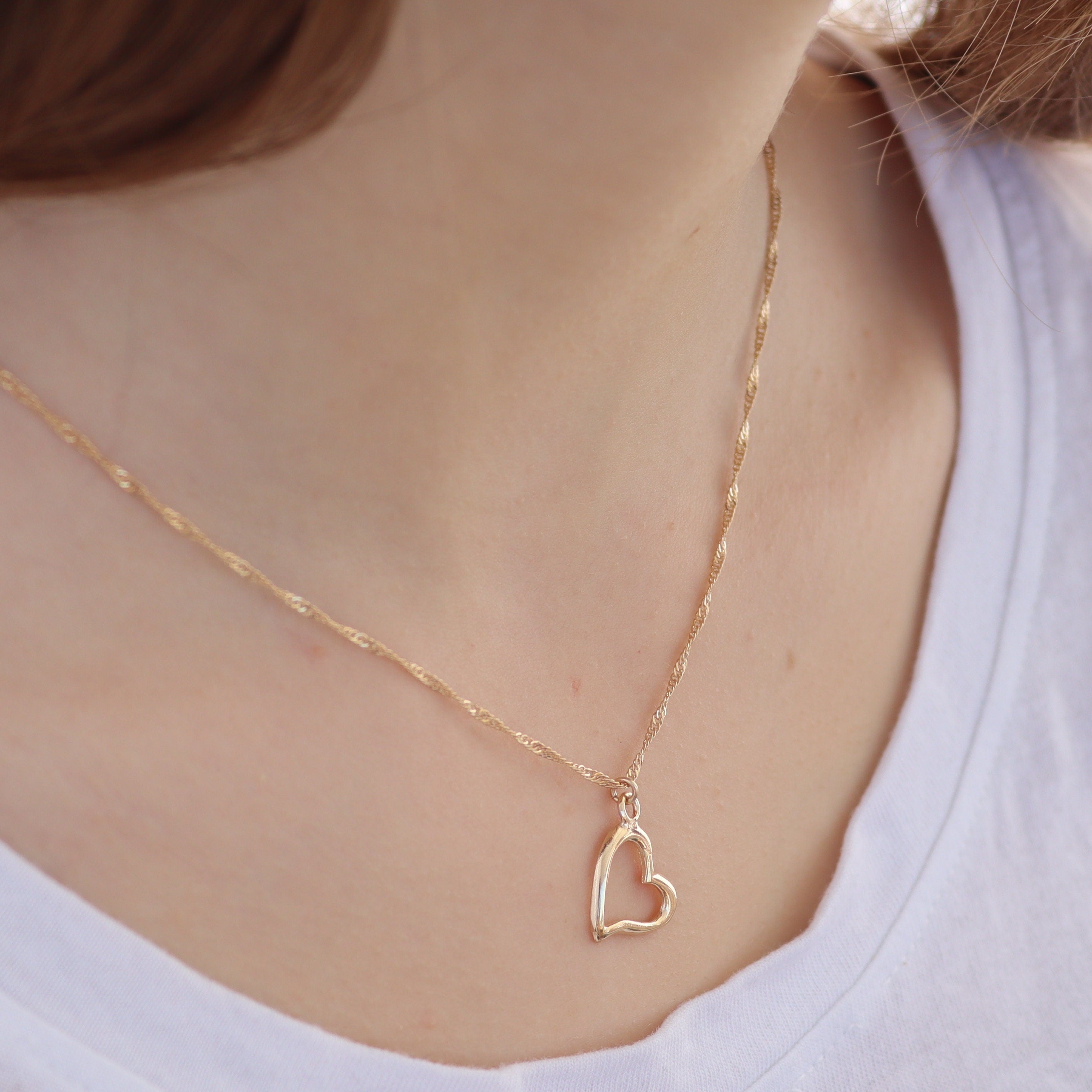 שרשרת לב מזהב מלא 14 קראט: תליון לב פתוח לרוחב