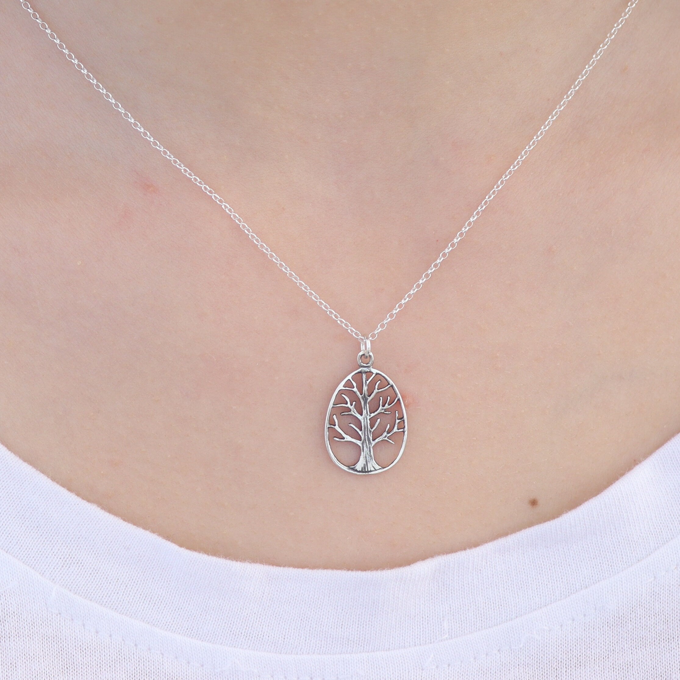 תליון שרשרת עץ החיים מכסף סטרלינג לנשים, שרשרת כסף אליפטית לעץ משפחה