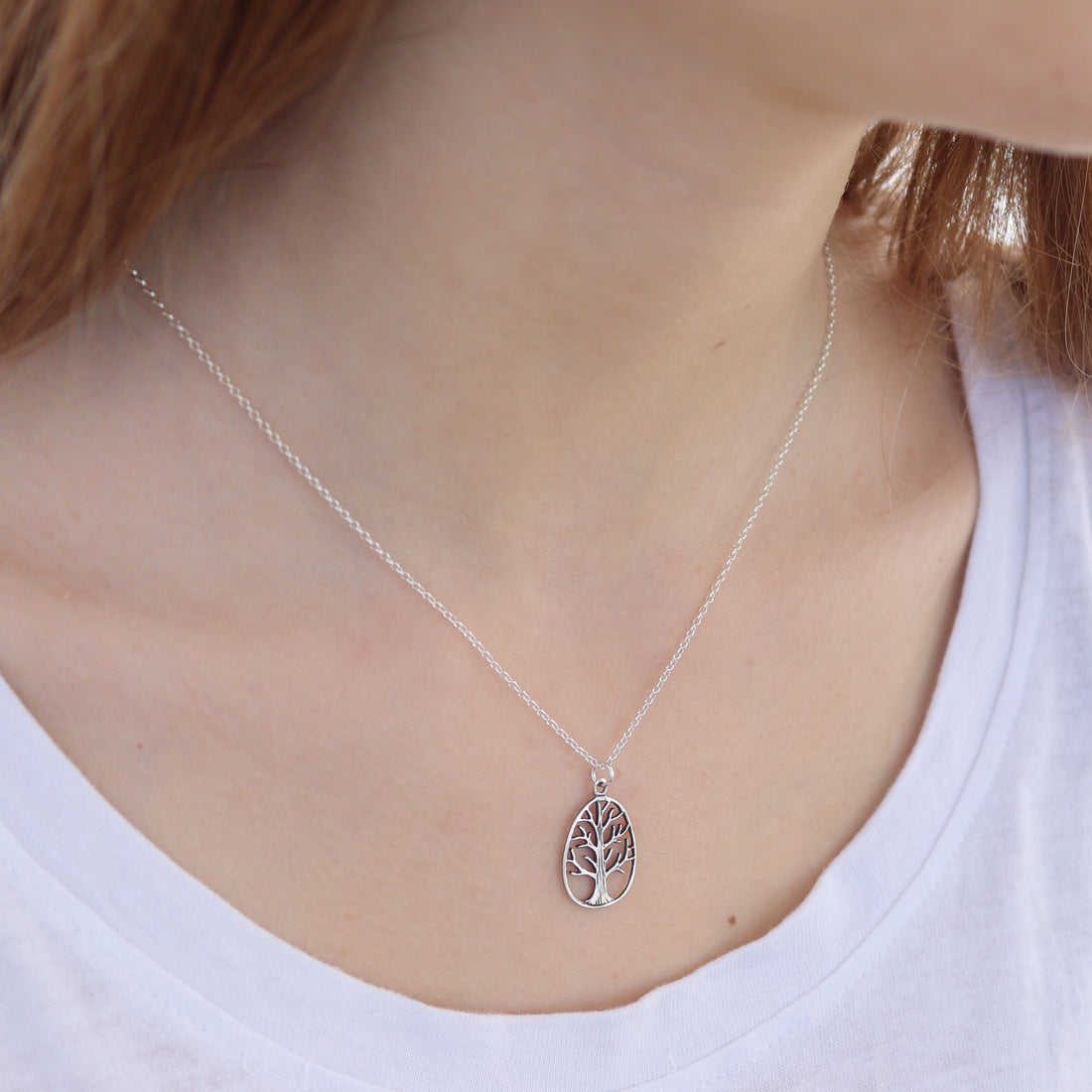 תליון שרשרת עץ החיים מכסף סטרלינג לנשים, שרשרת כסף אליפטית לעץ משפחה