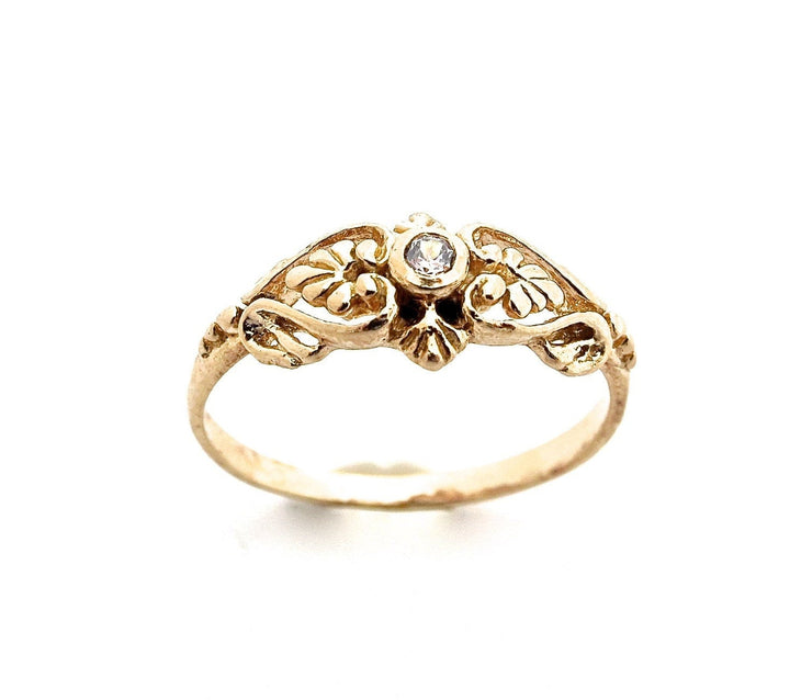 טבעת זהב ויקטוריאנית 14 קראט, טבעת זהב זירקוניה, טבעת זהב לב ייחודית