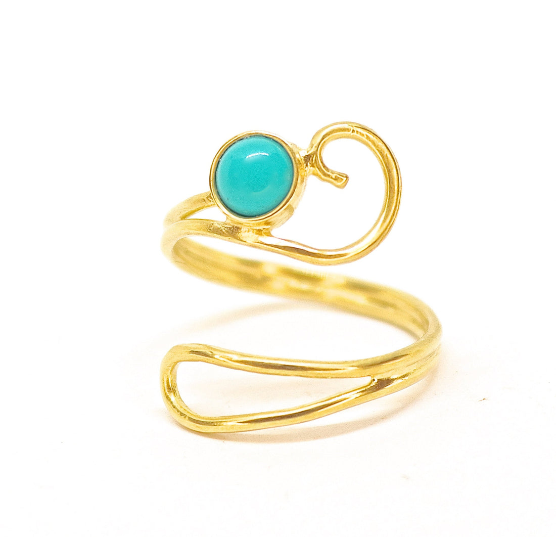 טבעת פתוחה מזהב טורקיז, טבעת אבנים מתכווננות ייחודית, טבעת עוטפת בוהו