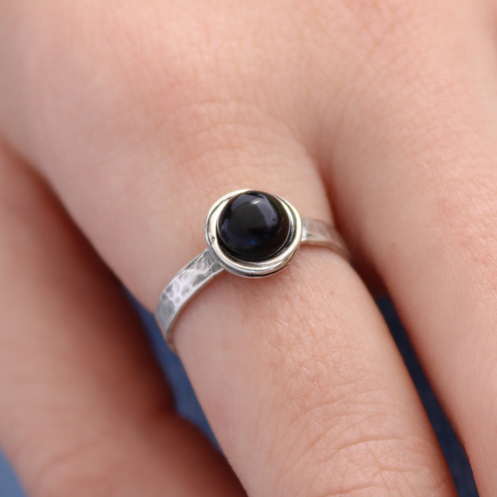 טבעת כסף סטרלינג 925 משובצת אוניקס שחור, טבעת אבן שחורה