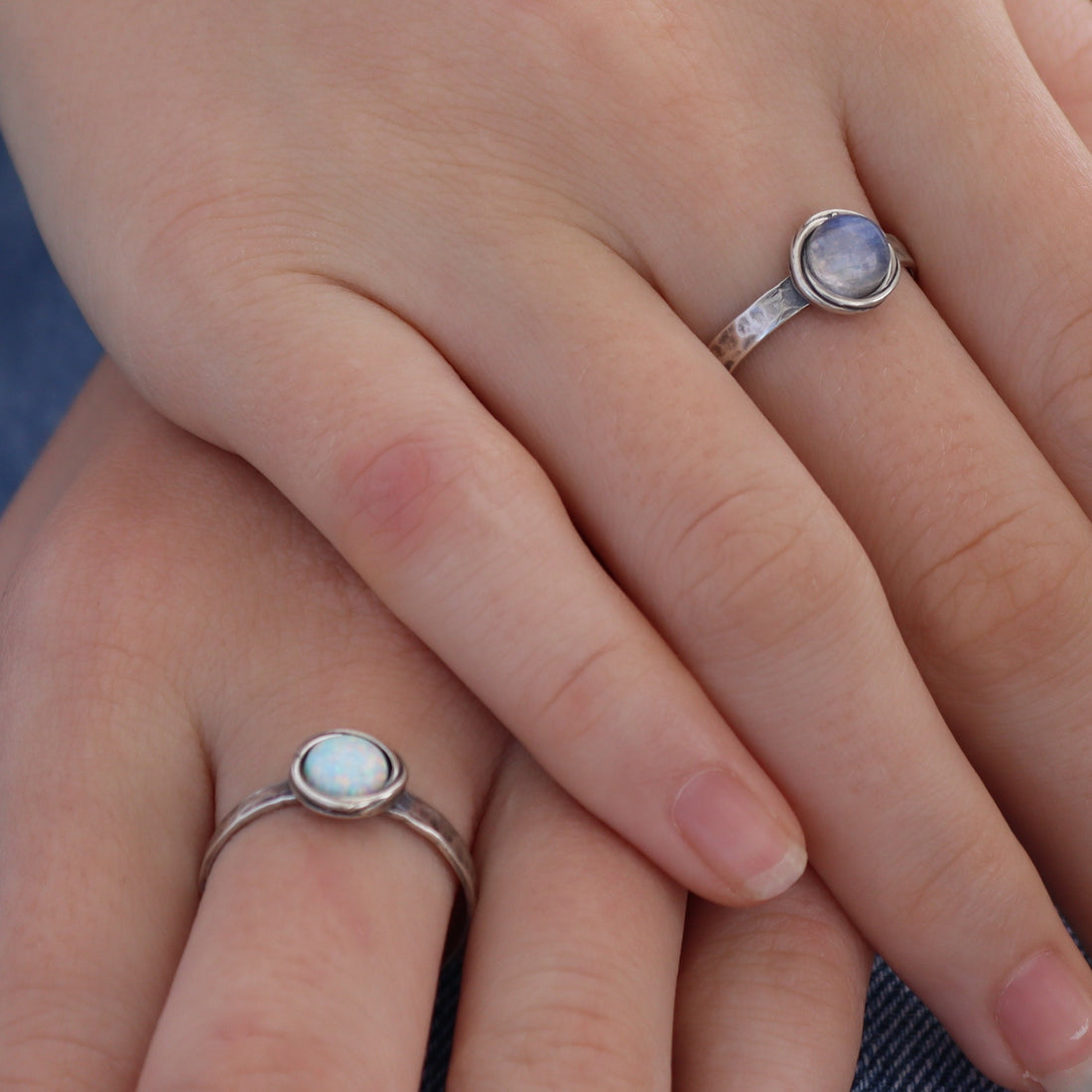 טבעת אופל מזהב 14 קראט, טבעת אופל לבן מזהב 14 קראט מלא, טבעת זהב אמיתי מרוקעת עם אבן