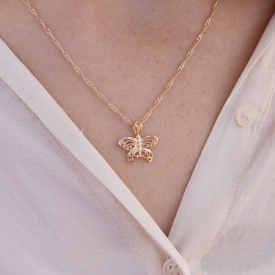 שרשרת תליון פרפר פיליגרן מזהב 14 קראט