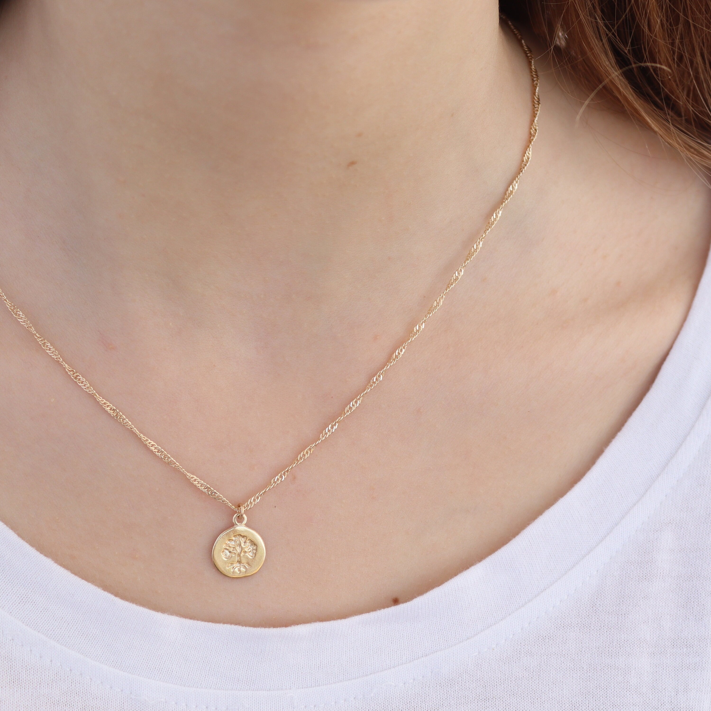 שרשרת תליון עץ החיים מזהב 14 קראט, תליון עץ משפחה זעיר מזהב 14 קראט