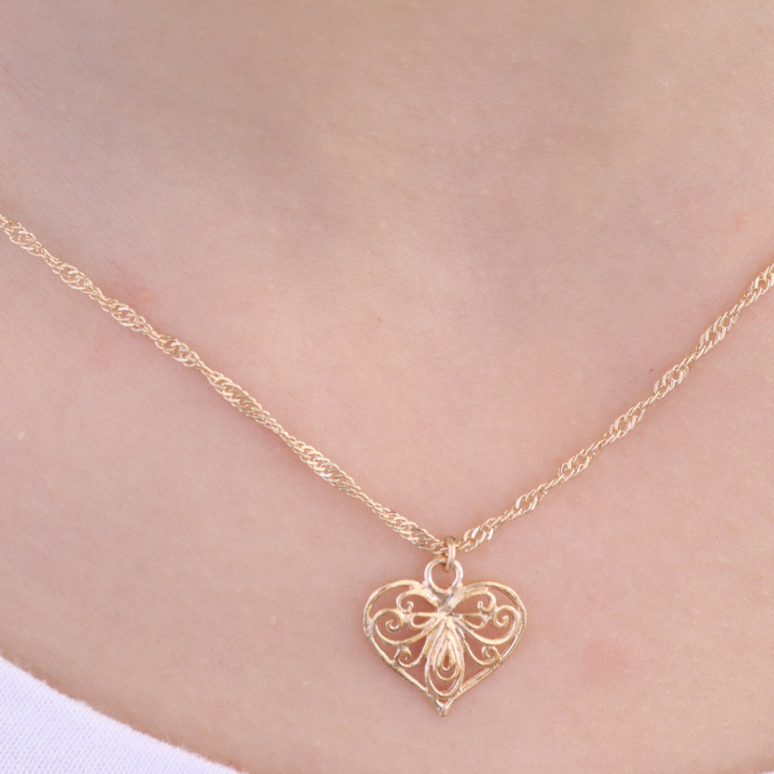 שרשרת תליון לב פיליגרן זהב 14 קראט, שרשרת לב זהב
