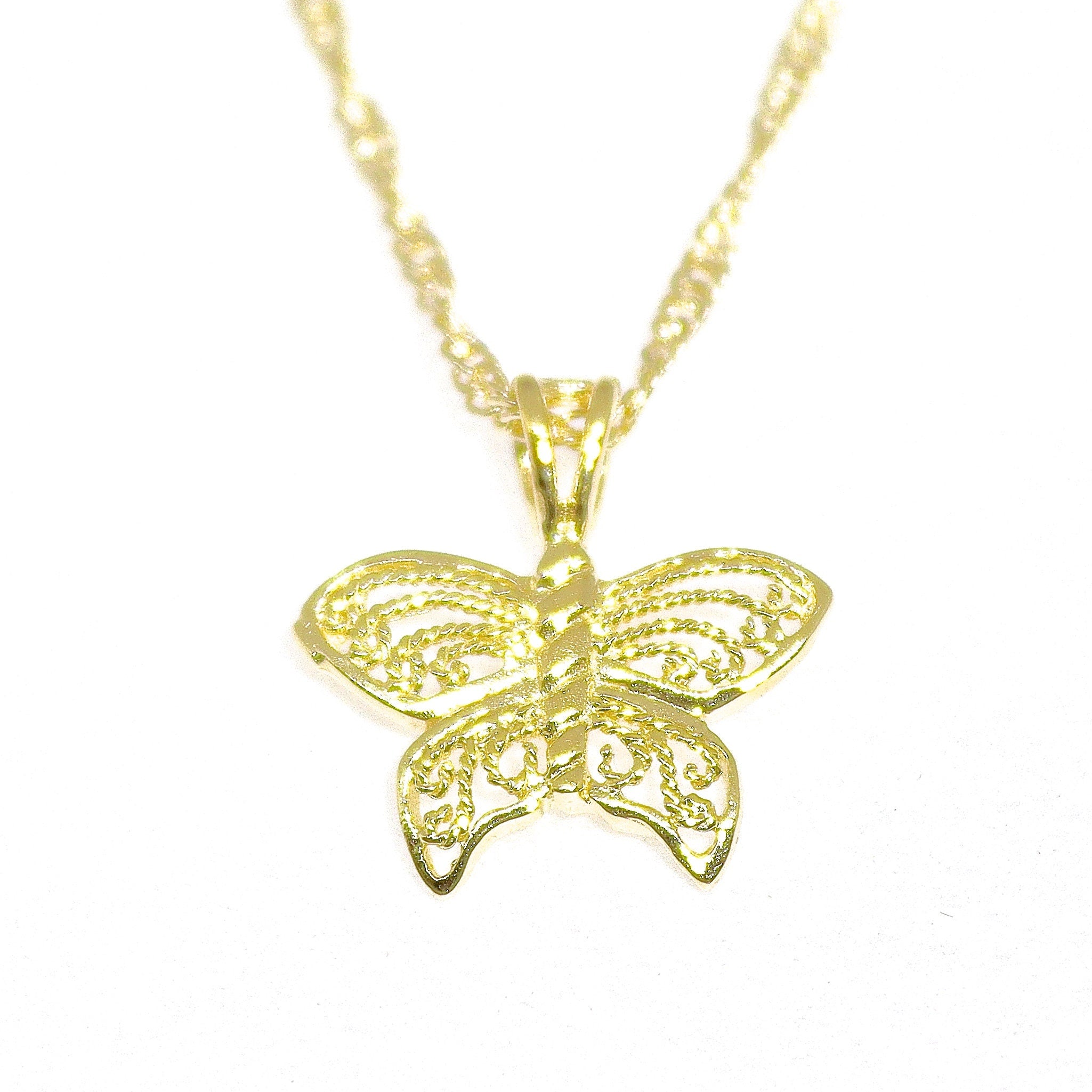 שרשרת תליון פרפר פיליגרן מזהב 14 קראט