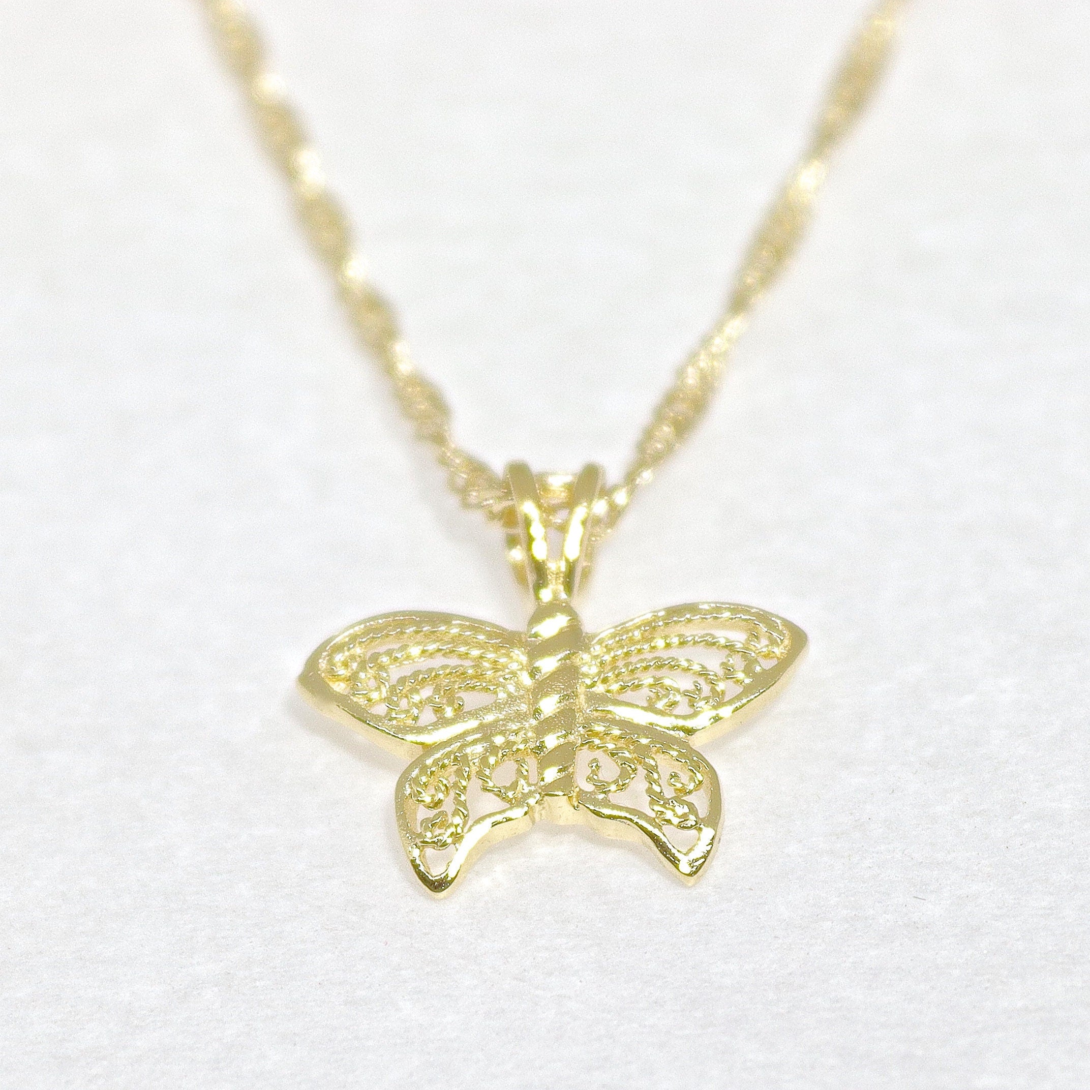 שרשרת תליון פרפר פיליגרן מזהב 14 קראט