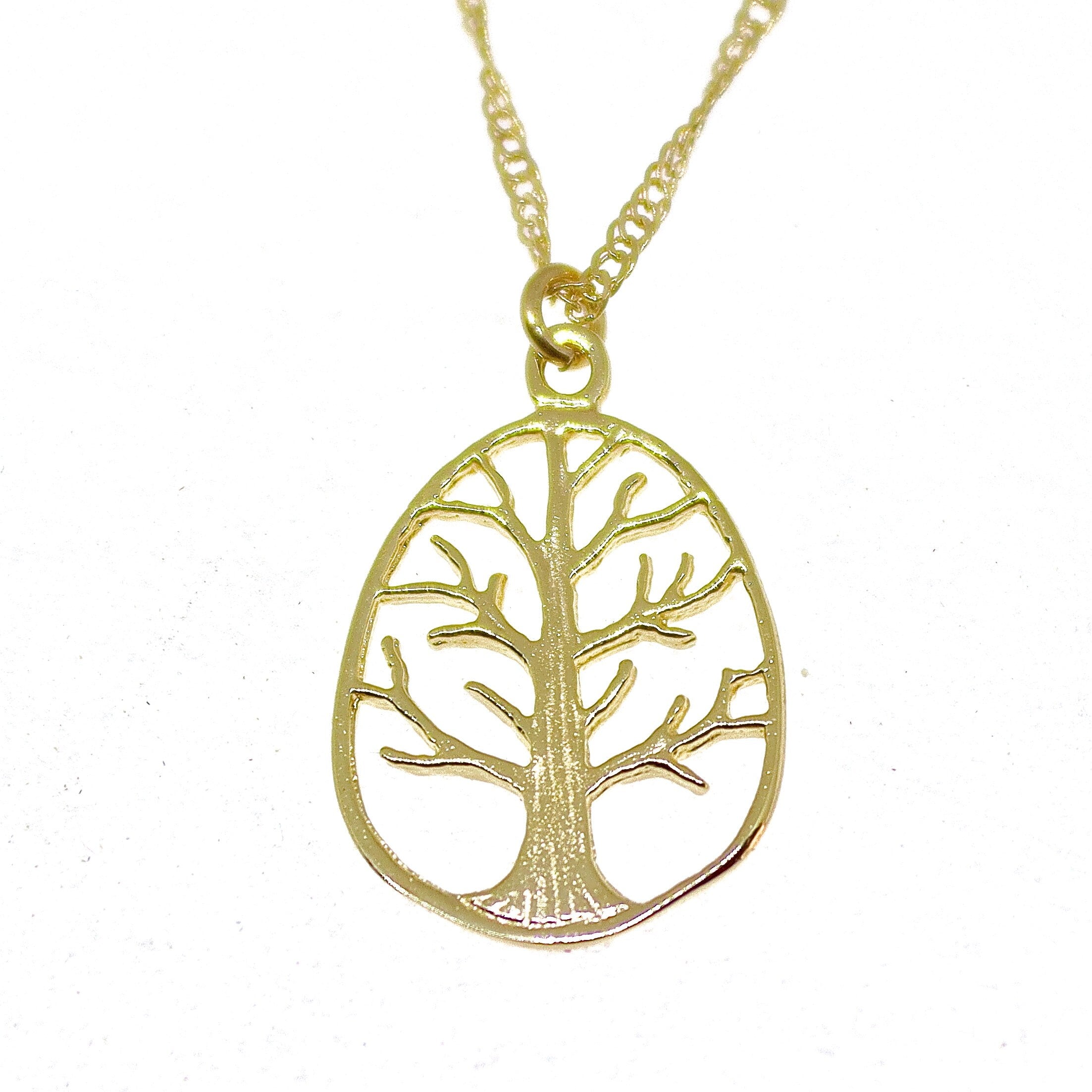 תליון שרשרת עץ החיים מזהב מלא 14 קראט, שרשרת עץ משפחה אובלית מזהב