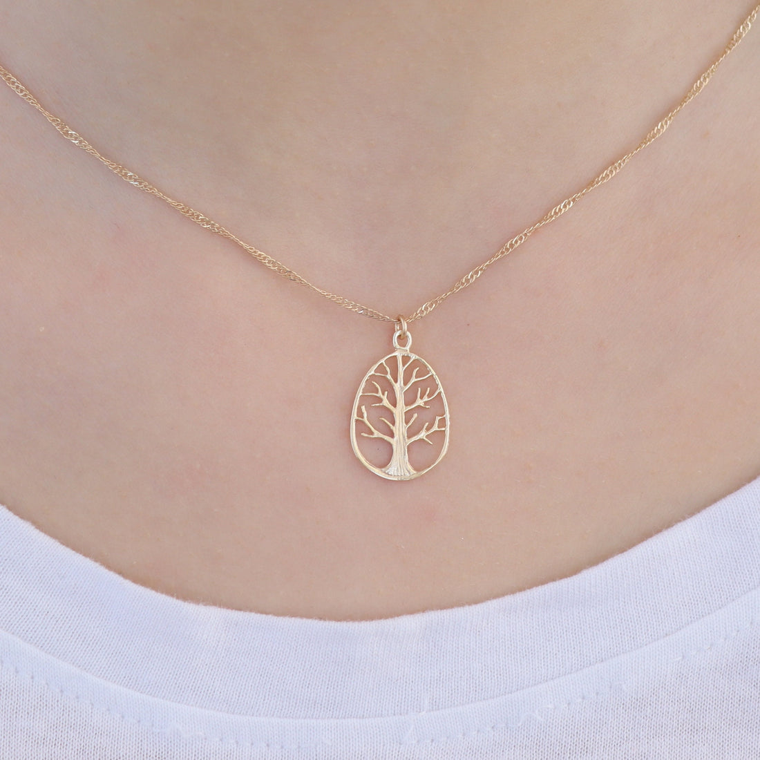 תליון שרשרת עץ החיים מזהב מלא 14 קראט, שרשרת עץ משפחה אובלית מזהב