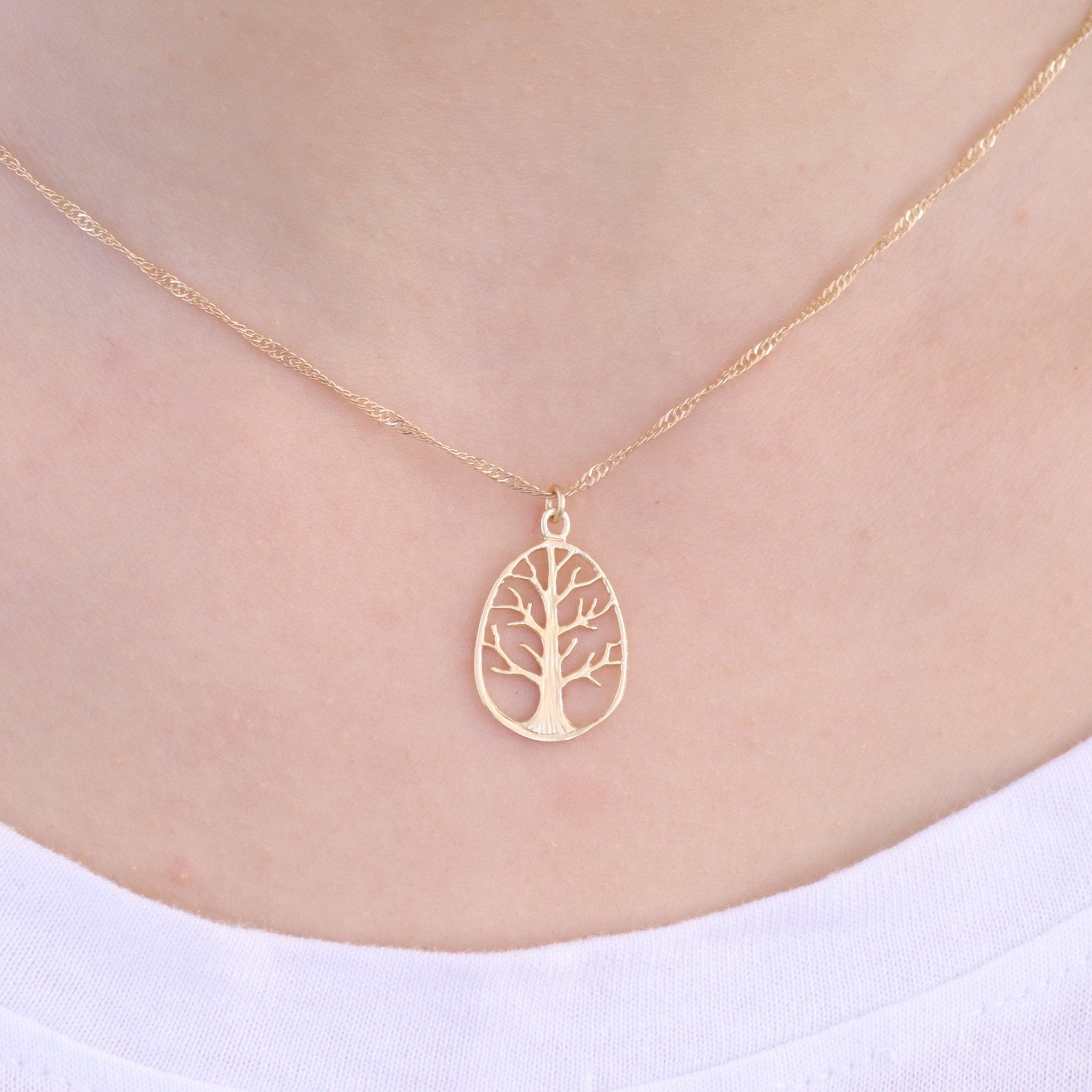 תליון שרשרת עץ החיים מזהב מלא 14 קראט, שרשרת עץ משפחה אליפסה