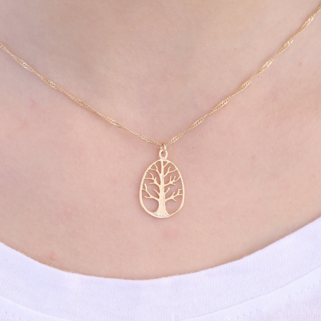 תליון שרשרת עץ החיים מזהב מלא 14 קראט, שרשרת עץ משפחה אליפסה