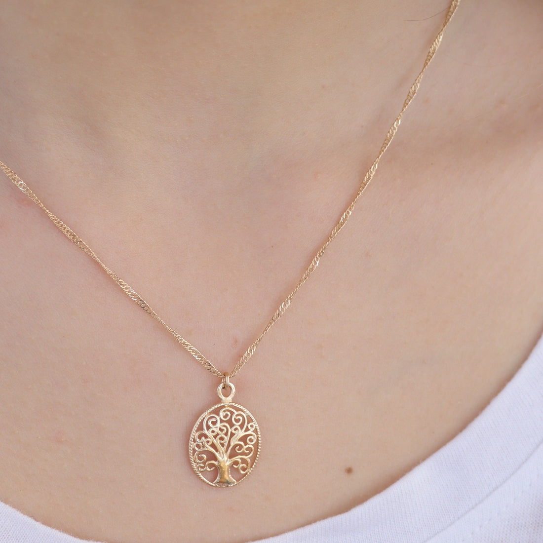 תליון שרשרת עץ החיים מזהב מלא 14 קראט