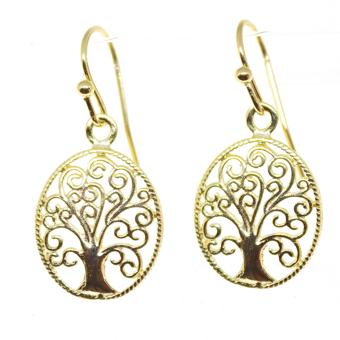 עגילי עץ החיים זהב לנשים, עגילי עץ משפחה ספירליים אובליים מזהב