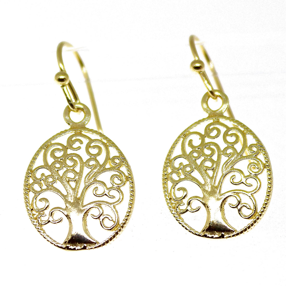 עגילי עץ החיים זהב לנשים, עגילי עץ משפחה ספירליים אובליים מזהב