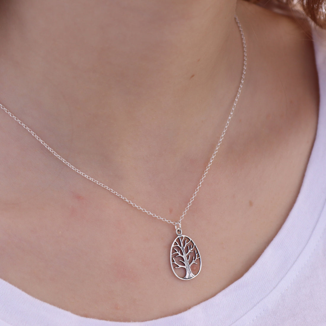 תליון שרשרת עץ החיים מכסף סטרלינג לנשים, שרשרת כסף אליפטית לעץ משפחה