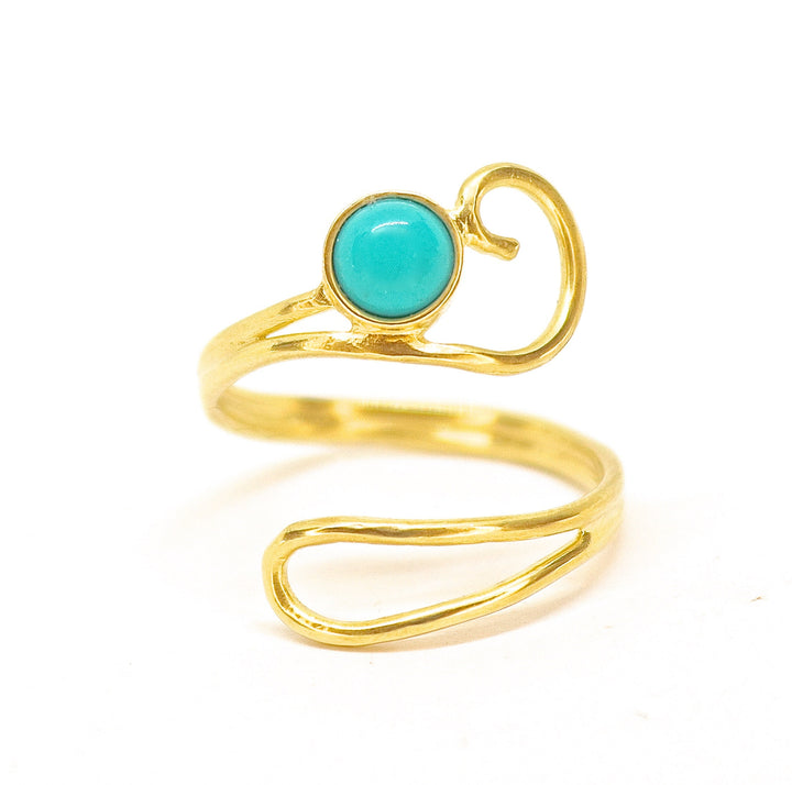 טבעת פתוחה מזהב טורקיז, טבעת אבנים מתכווננות ייחודית, טבעת עוטפת בוהו