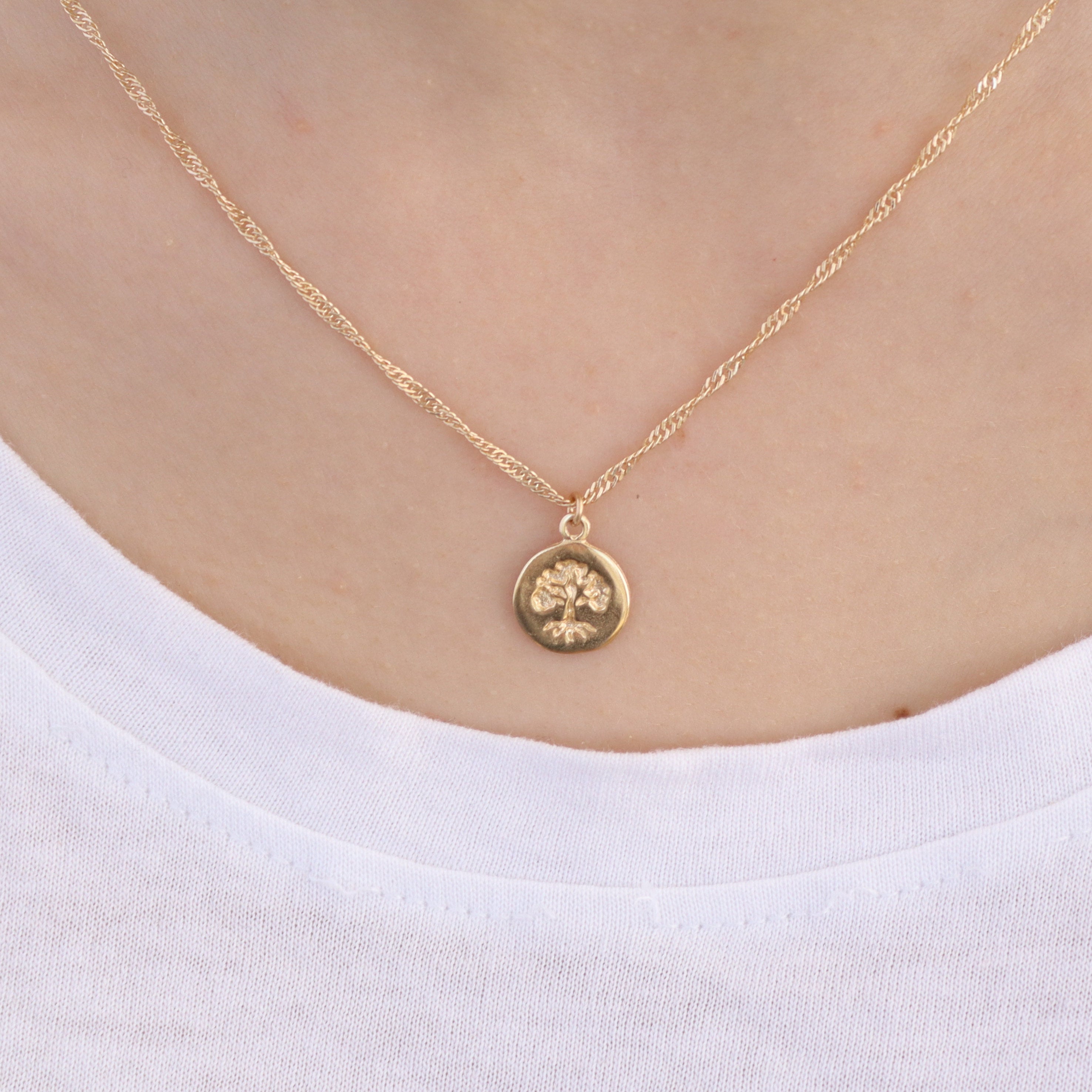 שרשרת תליון עץ החיים מזהב 14 קראט, תליון עץ משפחה זעיר מזהב 14 קראט
