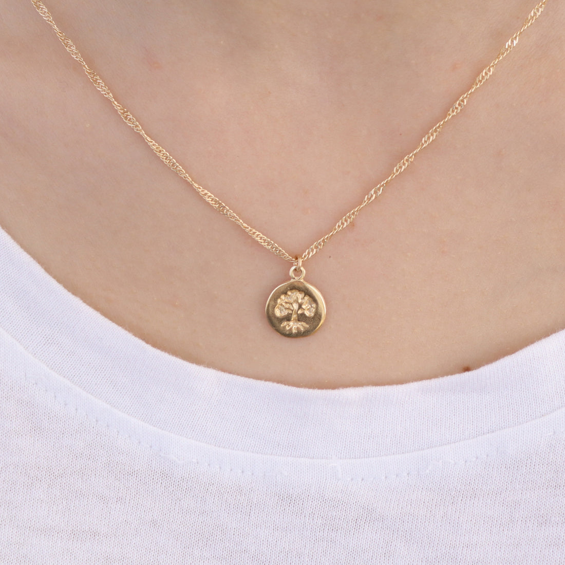 שרשרת תליון עץ החיים מזהב 14 קראט, תליון עץ משפחה זעיר מזהב 14 קראט