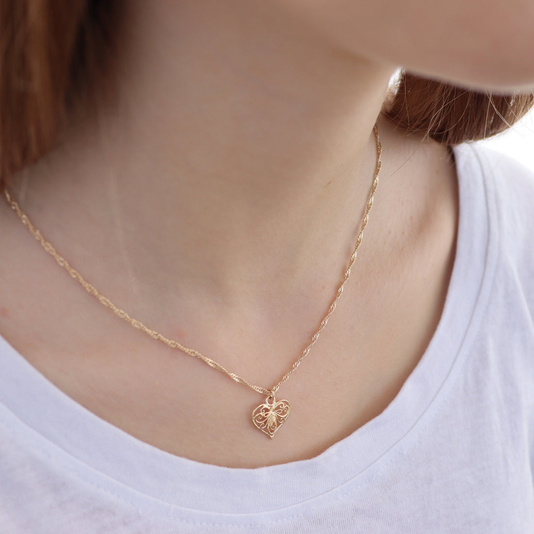 שרשרת תליון לב פיליגרן זהב 14 קראט, שרשרת לב זהב