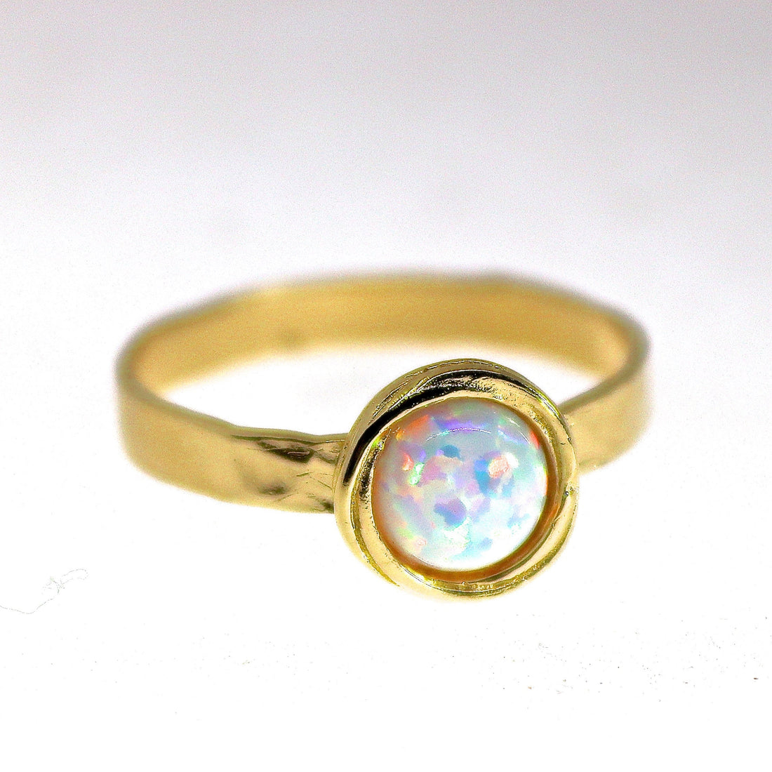 טבעת אופל מזהב 14 קראט, טבעת אופל לבן מזהב 14 קראט מלא, טבעת זהב אמיתי מרוקעת עם אבן